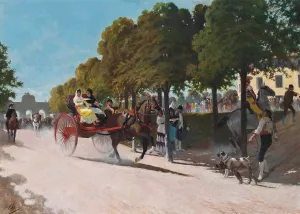 Arriving at the Plaza de Toros, before the gate of Alcala, Madrid Oil painting by Daniel Perea Y Rojas