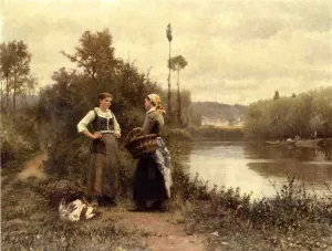 A Conversation by Daniel Ridgway Knight - Oil Painting Reproduction