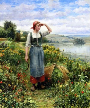 A Field of Flowers by Daniel Ridgway Knight - Oil Painting Reproduction