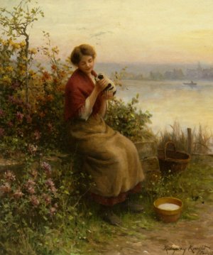 A New Puppy by Daniel Ridgway Knight Oil Painting