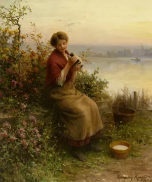A New Puppy by Daniel Ridgway Knight Oil Painting