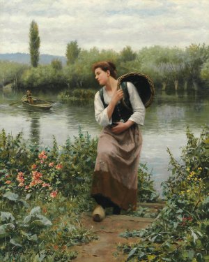 A Woman with a Basket by Daniel Ridgway Knight Oil Painting