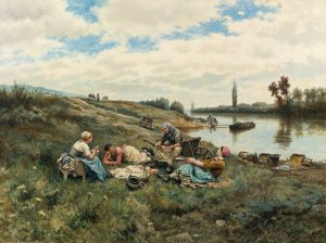 Apres Un Dejeuner; Bords De La Seine by Daniel Ridgway Knight Oil Painting
