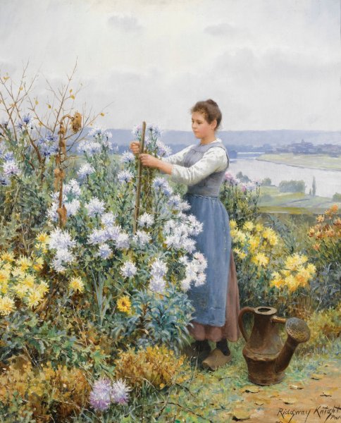 Main Product Photo of Chrysanthemums Painting by Daniel Ridgway Knight