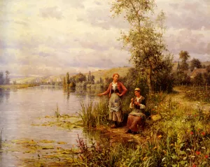 Country Women Fishing on a Summer Afternoon by Daniel Ridgway Knight Oil Painting