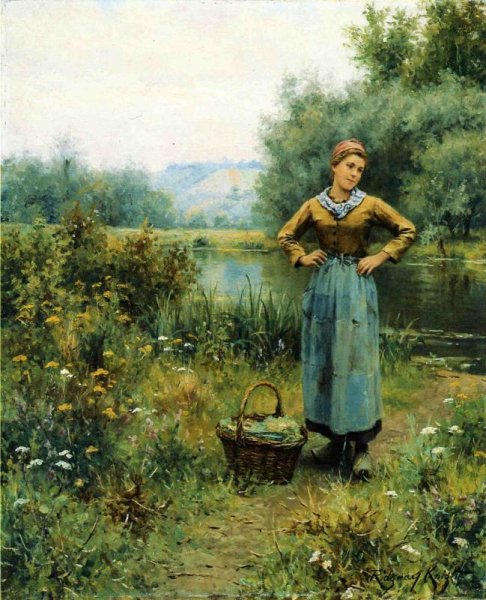 Main Product Photo of Girl in a Landscape Painting by Daniel Ridgway Knight