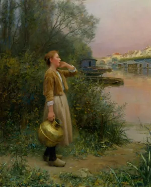 Girl With Water Jug by Daniel Ridgway Knight - Oil Painting Reproduction