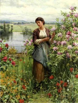 Julia Among the Roses by Daniel Ridgway Knight - Oil Painting Reproduction