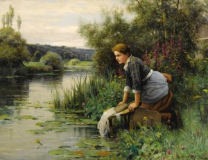 Laundress by the Water's Edge by Daniel Ridgway Knight Oil Painting