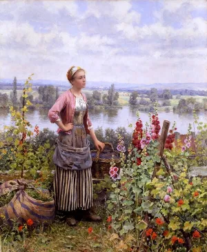 Maria on the Terrace with a Bundle of Grass by Daniel Ridgway Knight Oil Painting