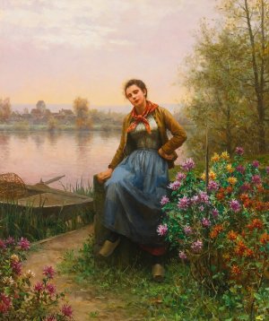 On The River's Edge by Daniel Ridgway Knight Oil Painting