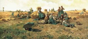 Peasants Lunching in a Field by Daniel Ridgway Knight - Oil Painting Reproduction