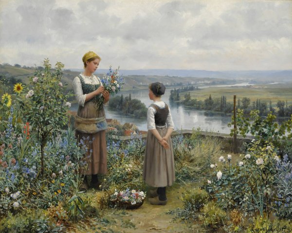 Main Product Photo of Picking Flowers Painting by Daniel Ridgway Knight