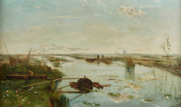 Main Product Photo of Punts on a River Painting by Daniel Ridgway Knight
