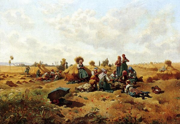 Main Product Photo of Resting Harvesters Painting by Daniel Ridgway Knight