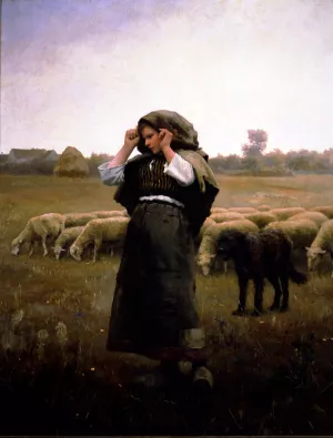 Shepherdess and Her Flock by Daniel Ridgway Knight - Oil Painting Reproduction