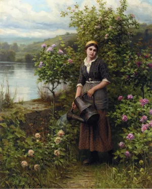 Watering the Garden Oil painting by Daniel Ridgway Knight