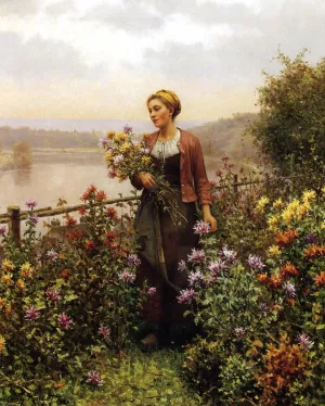 Woman in a Garden Oil Painting by Daniel Ridgway Knight - Bestsellers