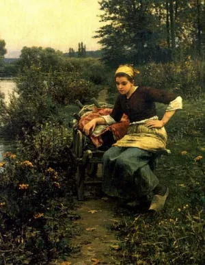 Woman in Landscape by Daniel Ridgway Knight - Oil Painting Reproduction