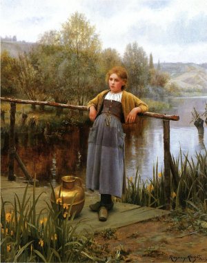 Young Girl by a Stream by Daniel Ridgway Knight Oil Painting