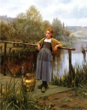 Young Girl by a Stream by Daniel Ridgway Knight Oil Painting