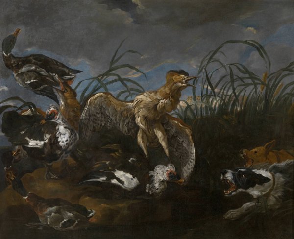 Bittern and Ducks Startled by Dogs  by Daniel Schultz - Hand-Painted Oil Painting Reproduction