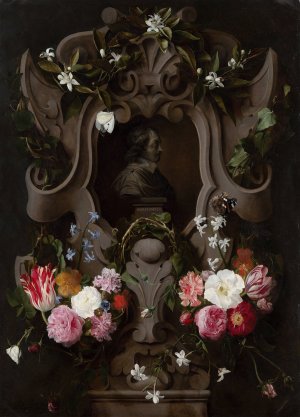 Bust of Constantijn Huygens Surrounded by a Garland of Flowers by Daniel Seghers Oil Painting