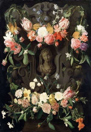 Flower Around a Cartouche with an Image of the Virgin by Daniel Seghers Oil Painting