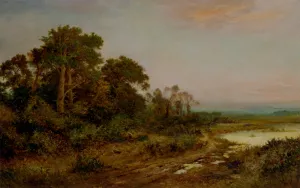 A Wooded Landscape with a Lake by Daniel Sherrin Oil Painting