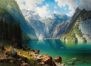 A View of Lake KOnigssee by Daniel Somogyi Oil Painting