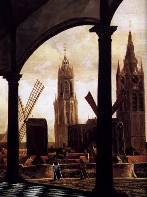 A View of Delft through an Imaginary Loggia Detail by Daniel Vosmaer - Oil Painting Reproduction