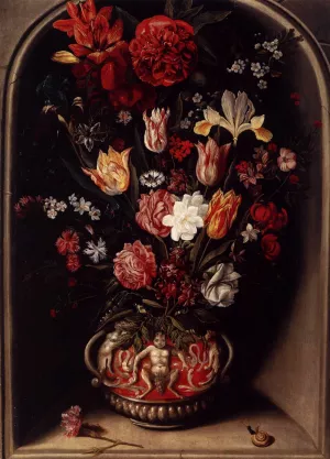 Flower Vase in a Niche by Daniel Vosmaer Oil Painting