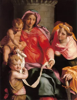 Madonna with Child, Sts Giovannino and Barbara by Daniele Da Volterra Oil Painting