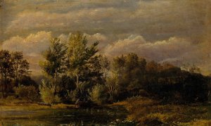 A forest lake surrounded by birches. Study by Dankvart Dreyer Oil Painting