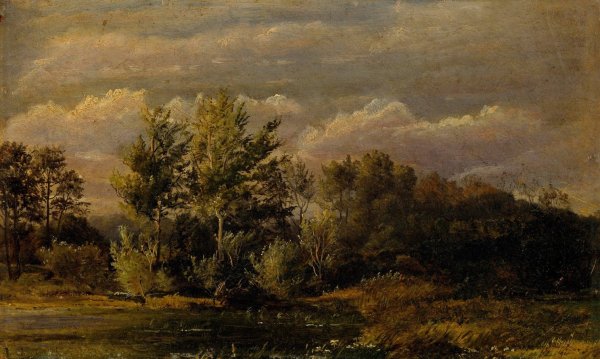 A forest lake surrounded by birches. Study  by Dankvart Dreyer - Hand-Painted Oil Painting Reproduction