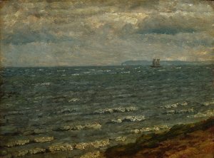 Seascape with impending rain. Lillebaelt by Dankvart Dreyer Oil Painting