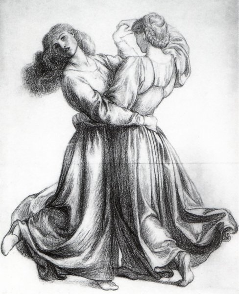 The Bower Meadow - Study also known as Study of Dancing Girls by Dante Gabriel Rossetti - Hand-Painted Oil Painting Reproduction