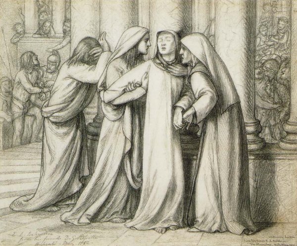 Main Product Photo of The Virgin Mary Being Comforted Painting by Dante Gabriel Rossetti