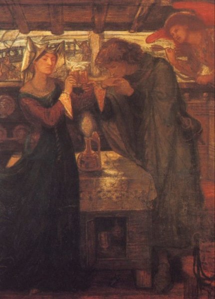 Main Product Photo of Tristram and Isolde Drinking the Love Potion Painting by Dante Gabriel Rossetti