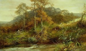 Autumn River Scene, The Brook by David Bates Oil Painting