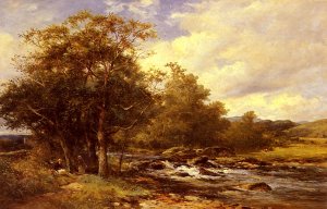 Resting Beside A River by David Bates Oil Painting