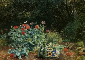 Summer Flowers in a Quiet Corner of the Garden by David Bates - Oil Painting Reproduction