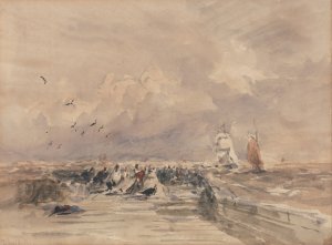 Dieppe Pier, Stiff Breeze by David Cox Oil Painting