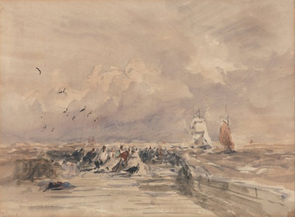Main Product Photo of Dieppe Pier, Stiff Breeze  Painting by David Cox