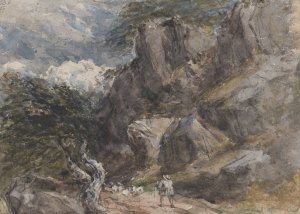 Driving Sheep in a Rocky Landscape by David Cox Oil Painting