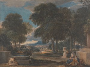 Landscape with a Man Washing His Feet at a Fountain, after Poussin by David Cox Oil Painting