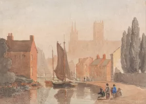 Lincoln Cathedral from Brayford Pool by David Cox Oil Painting