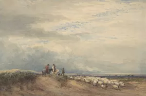 Riders with Sheep near an Estuary by David Cox Oil Painting