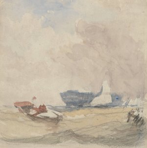 Sea Study with Hulk, Sailing Boat and Rowing Boat by David Cox Oil Painting
