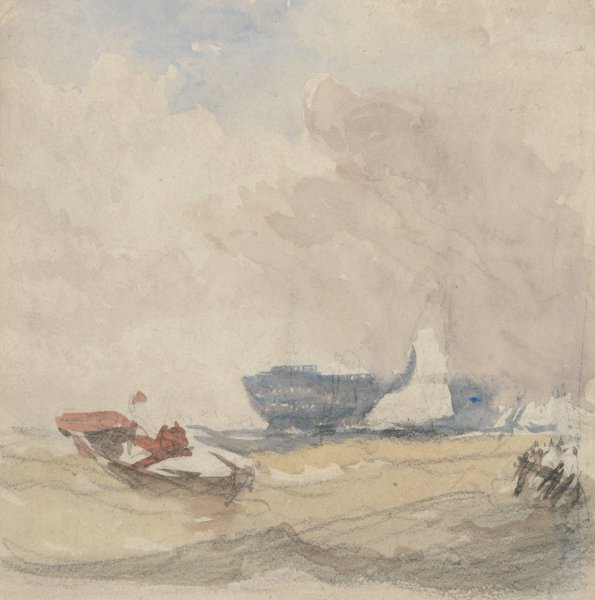 Main Product Photo of Sea Study with Hulk, Sailing Boat and Rowing Boat  Painting by David Cox
